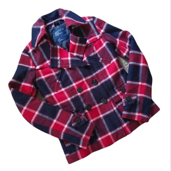 American Eagle Plaid Wool Pea Coat